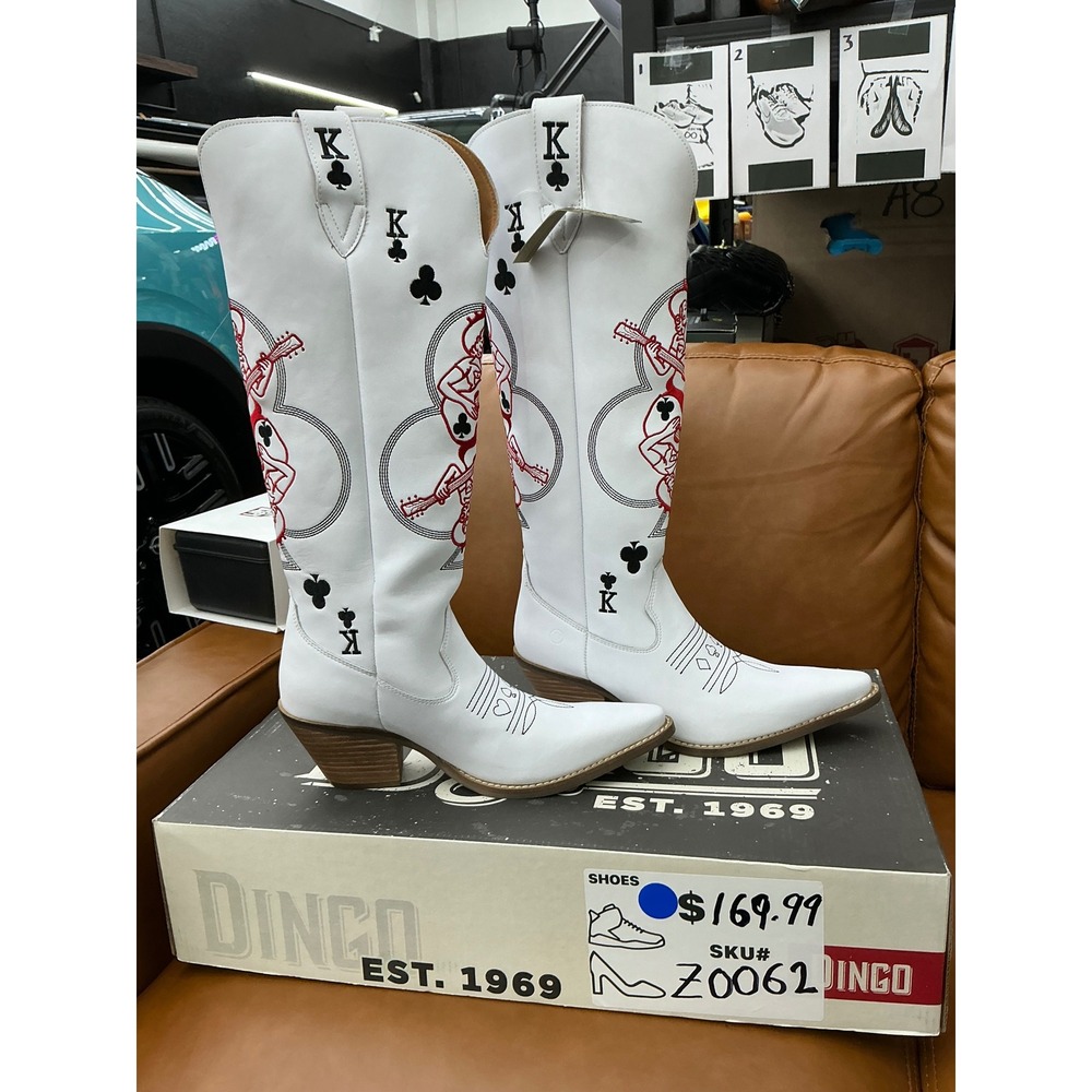 Dingo King of Clubs Western Boots Womens 9.5 White New Embroidered DI2231 - Picture 6 of 7